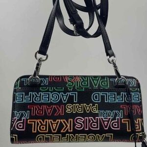 Karl Lagerfeld Paris Womens Black Multicolor Crossbody Wallet w/ Tags